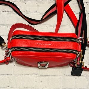 Marc Jacobs Rare Dual Strap & Hardware Red Leather Softshot Crossbody With COA